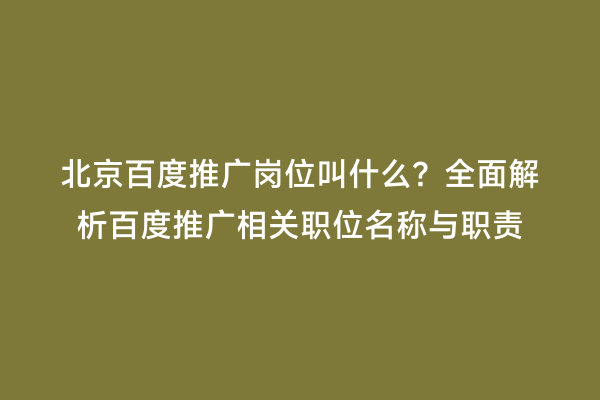 北京百度推广岗位叫什么？全面解析百度推广相关职位名称与职责