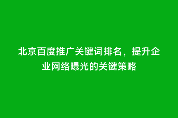 北京百度推广关键词排名，提升企业网络曝光的关键策略