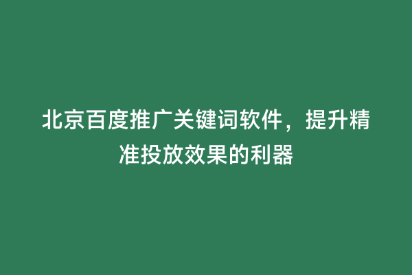 北京百度推广关键词软件，提升精准投放效果的利器