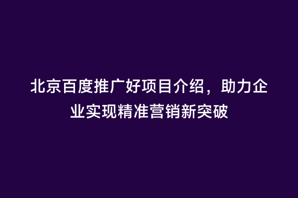 北京百度推广好项目介绍，助力企业实现精准营销新突破